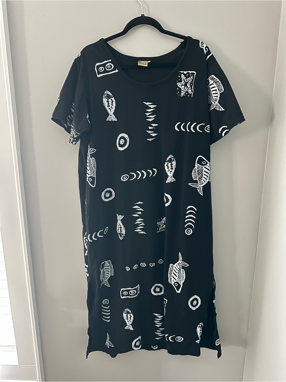 Ingear 100% Cotton Black Short-Sleeve Fish Pattern Dress